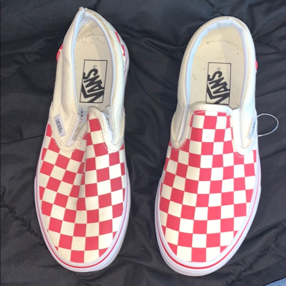 Red and creme checkered vans